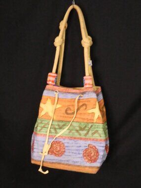Vintage SUN 'N' SAND Nautical Beach Tote Drawstring Bucket Bag